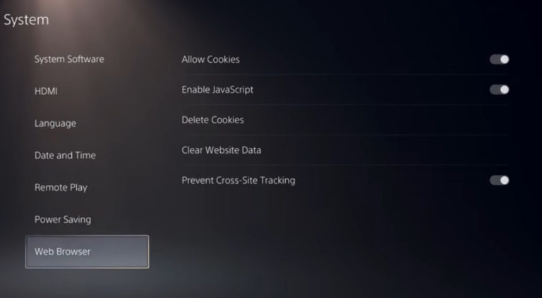 Select Web Browser on PS5