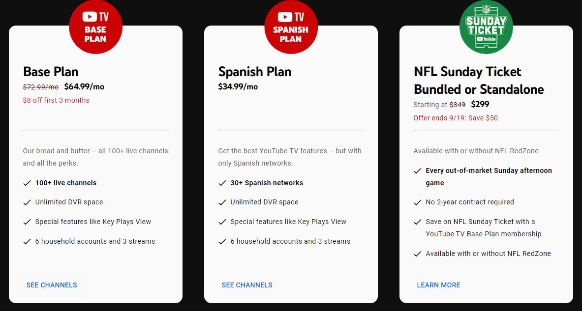 YouTube TV Subscription Plans